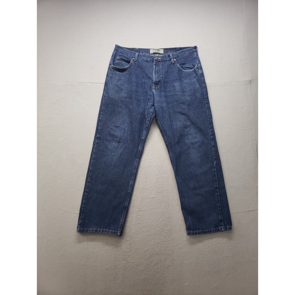 Wrangler Men Denim Jeans 36X29 Blue Zip Button 5 Pockets Mid Rise Stretch Casual